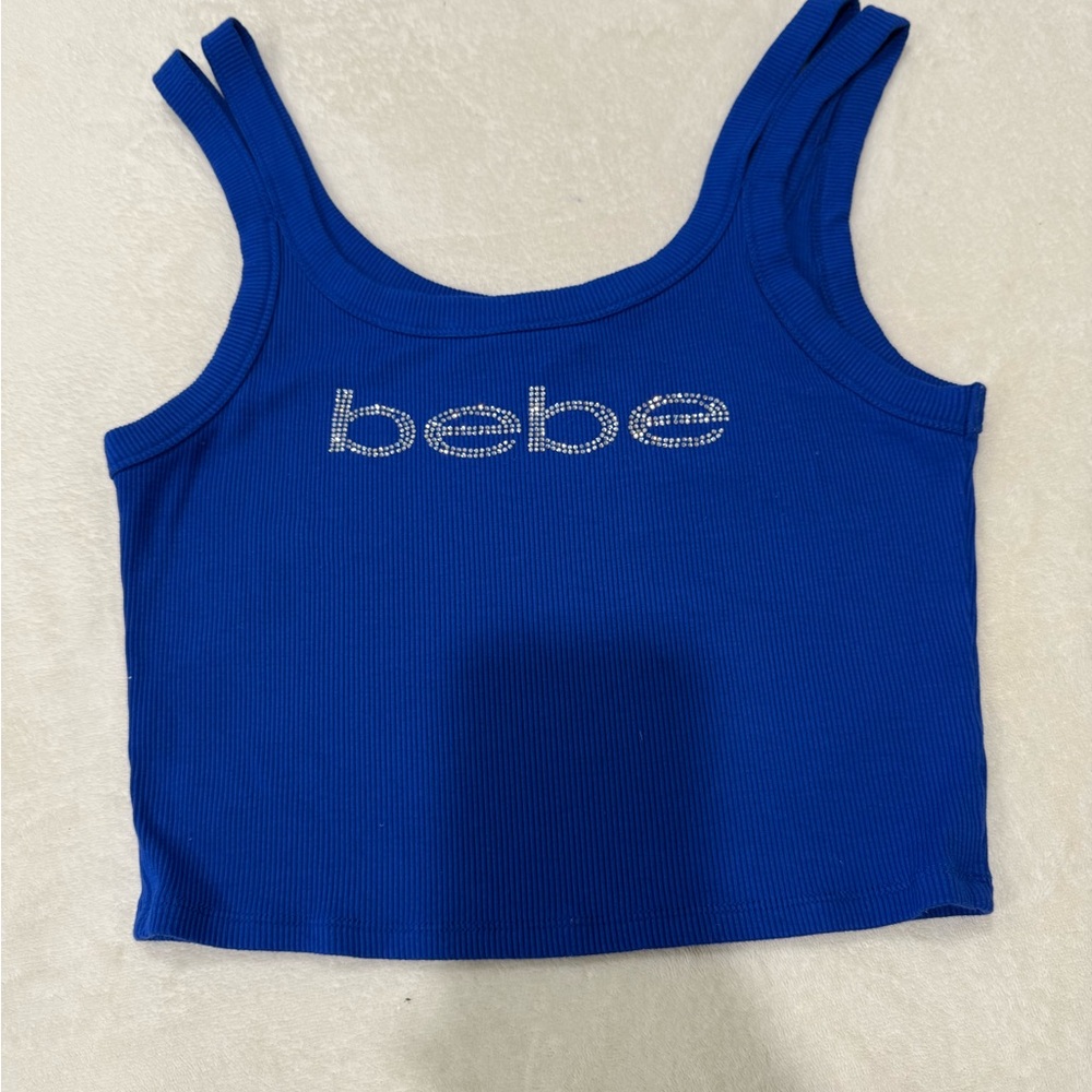 Bebe Blue Ribbed Tank Top